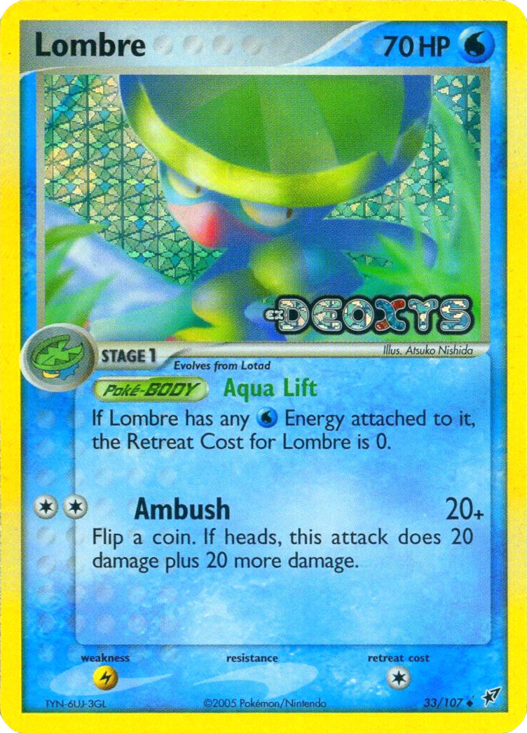 lombre pokemon card Stage 1 Lombre HP 90 Wave Splash Attack Rarity Blue Pokmon Card