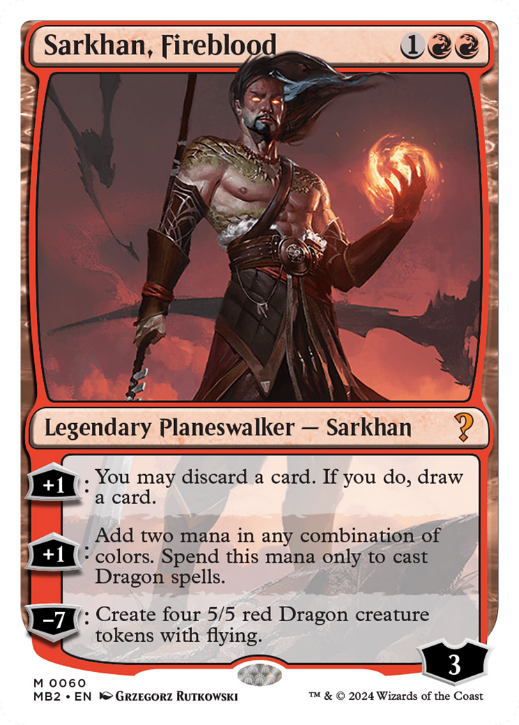 Sarkhan, Fireblood (White Border) [Mystery Booster 2]  Brainwash Cards